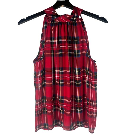 NWT J. Crew Factory Tartan Tie-Neck Sleeveless Tank Top in Red Plaid Size 0 - Picture 1 of 9
